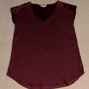 Express Burgundy V-Neck Cap Sleeve Top